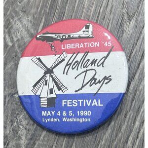 Vintage  Holland Days Festival 1990 Pinback Button Metal Multicolor
